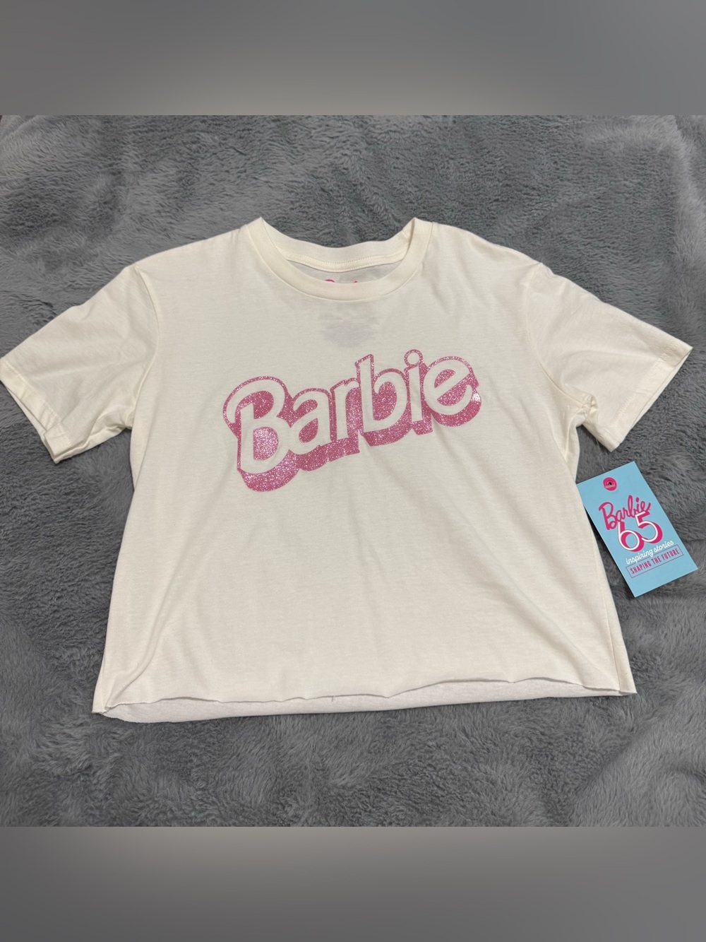 Barbie Cream Crop Tee with Sparkling Pink Logo